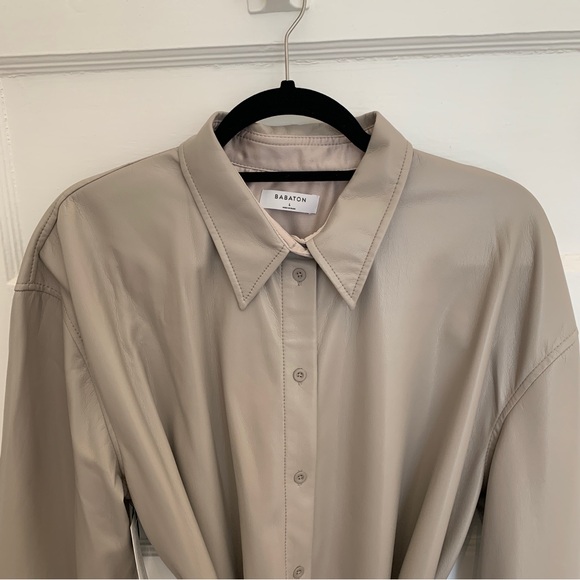 Babaton faux leather taupe shirt dress, midi length, size L - Picture 3 of 6